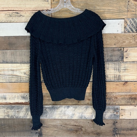 Free People Crazy in Love Off the Shoulder Pullover Knit Sweater Black - Picture 8 of 8